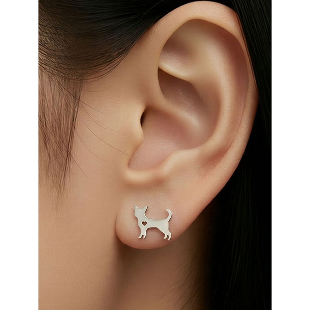 Cat Love Stud Earrings Dainty Silver Stainless Steel Minimalist Sleek Pet Lover